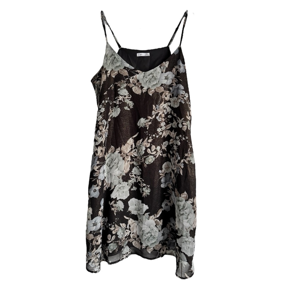 Dex Metallic Spaghetti Strap V-Neck Floral Print Slip Dress Party
